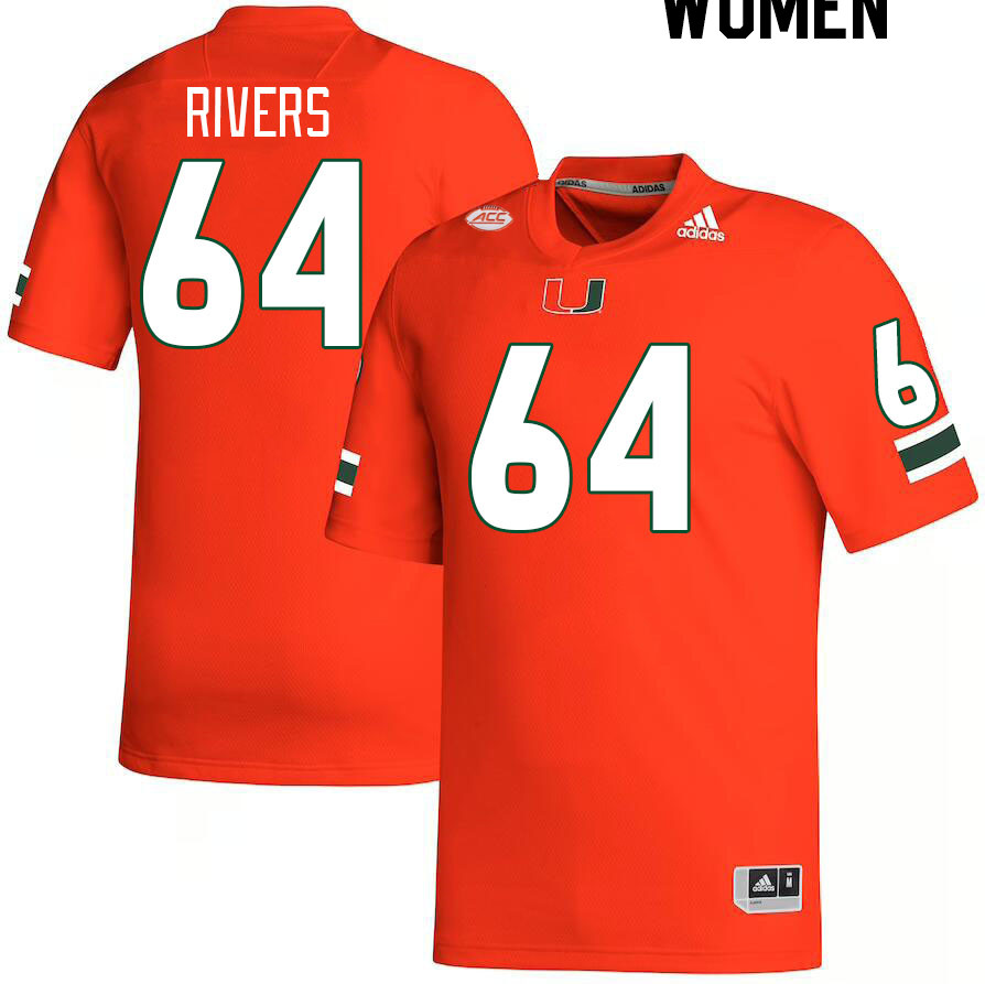 Women #64 Jalen Rivers Miami Hurricanes College Football Jerseys Stitched-Orange - Click Image to Close